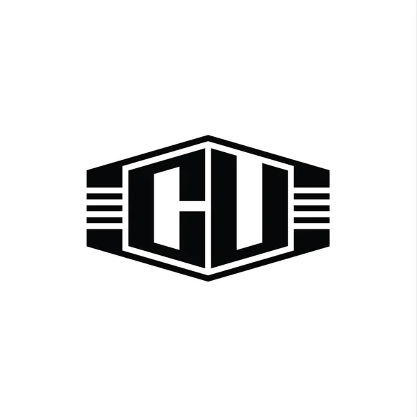 Carta Logo Monograma Hexágono Emblema Forma Con Rayas Esquema Estilo —  Fotos de Stock