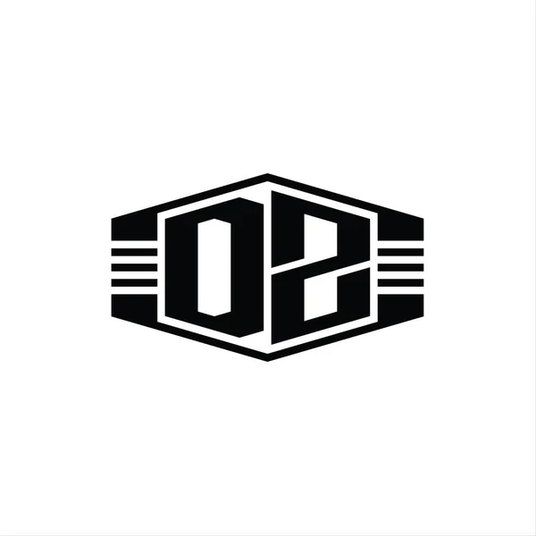文字Dzロゴモノグラムストライプアウトラインスタイルデザインテンプレート付き六角形エンブレム形状 — ストック写真