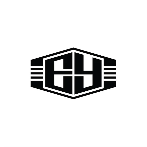 Letter Logo Monograma Hexágono Emblema Forma Con Rayas Esquema Estilo —  Fotos de Stock