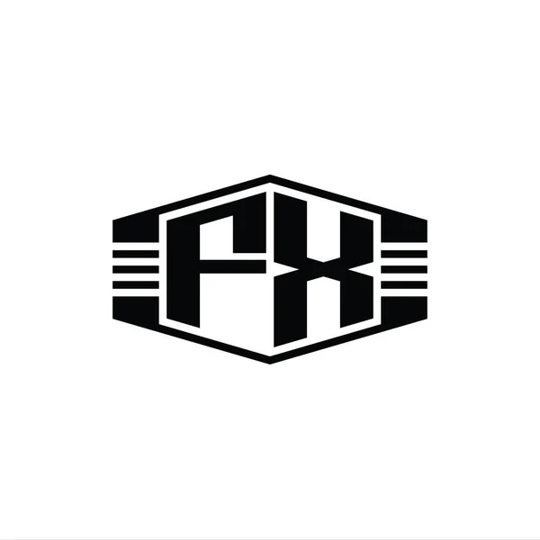 Letter Logo Monograma Hexágono Forma Emblema Com Listras Esboço Modelo — Fotografia de Stock