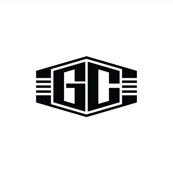 Forma Emblema Hexágono Monograma Logotipo Carta Com Listras Esboço Modelo — Fotografia de Stock