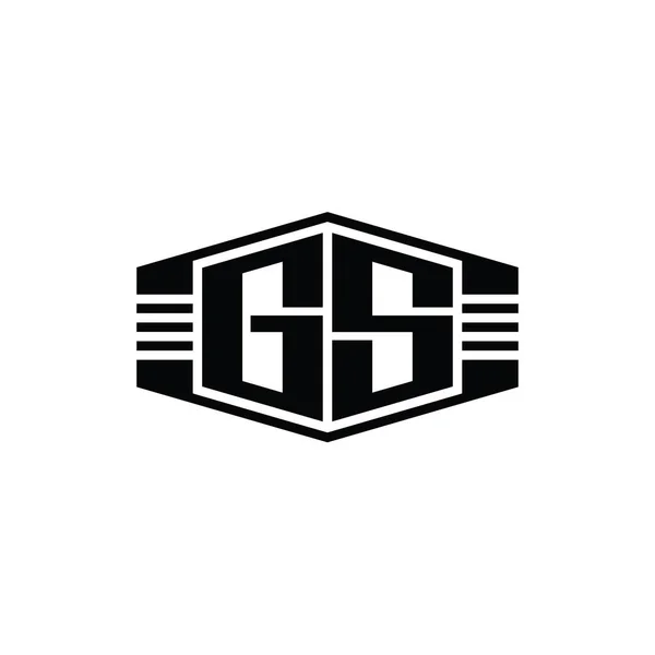 ストライプアウトラインスタイルデザインテンプレート付きGs文字ロゴモノグラム六角形エンブレム形状 — ストック写真