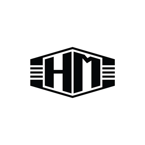 Hmレターロゴモノグラム六角形エンブレム形状ストライプアウトラインスタイルデザインテンプレート — ストック写真