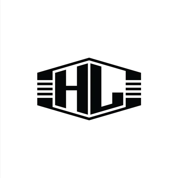 Hlレターロゴモノグラム六角形のエンブレム形状ストライプアウトラインスタイルデザインテンプレート — ストック写真