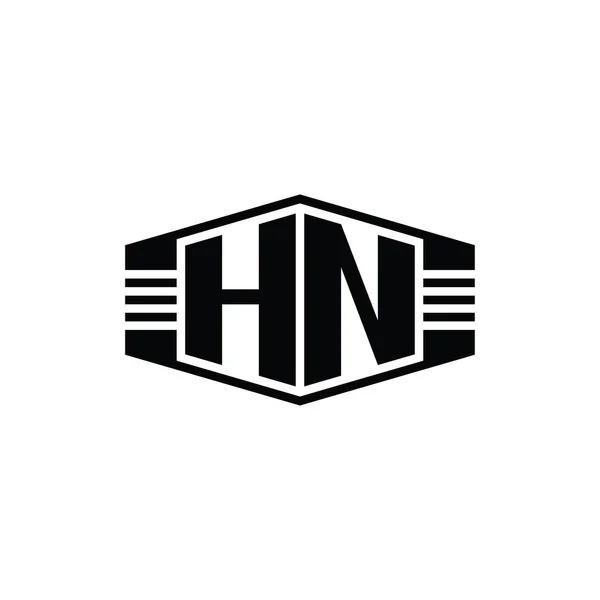 Hnレターロゴモノグラム六角形エンブレム形状ストライプアウトラインスタイルデザインテンプレート — ストック写真