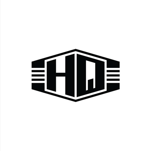 Hqレターロゴモノグラム六角形エンブレム形状ストライプアウトラインスタイルデザインテンプレート — ストック写真