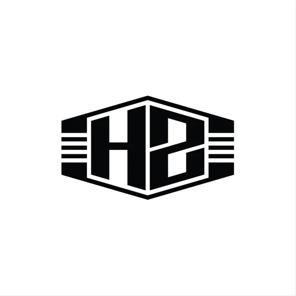 Hz手紙ロゴモノグラムストライプアウトラインスタイルデザインテンプレートと六角形のエンブレム形状 — ストック写真