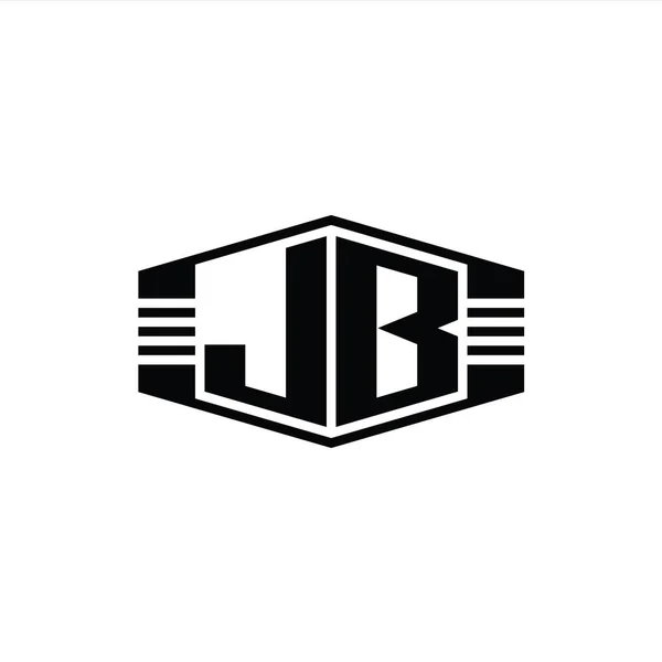 文字Jbロゴモノグラム六角形エンブレム形状ストライプアウトラインスタイルデザインテンプレート — ストック写真