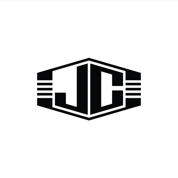 Jcレターロゴモノグラム六角形エンブレム形状ストライプアウトラインスタイルデザインテンプレート — ストック写真