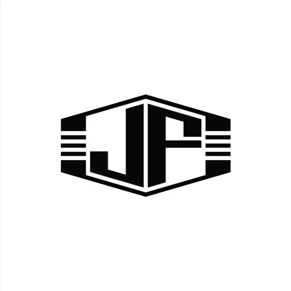 带有条纹轮廓图案模板的Jf字母标志六边形图案 — 图库照片