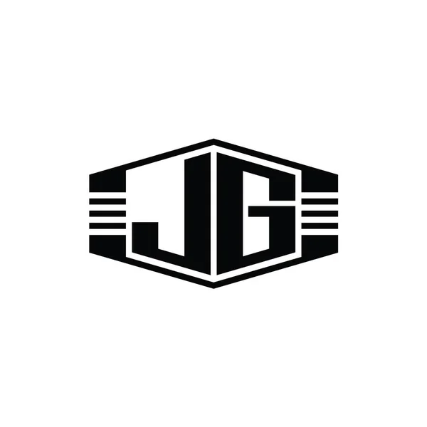 带有条纹轮廓图案模板的Jg字母标志六边形图案 — 图库照片