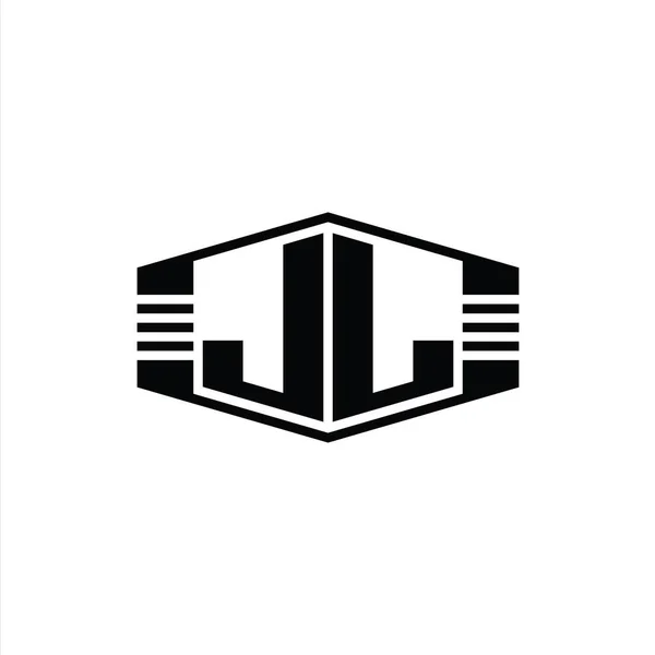 Letter Logo Monograma Hexágono Emblema Forma Con Rayas Esquema Estilo — Foto de Stock