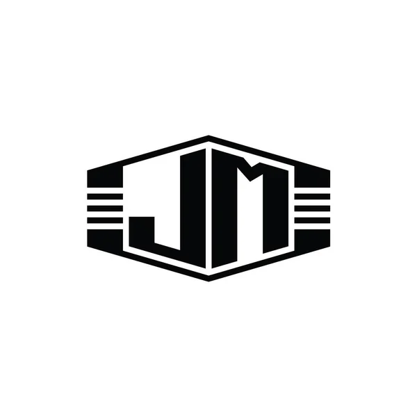 Jmレターロゴモノグラム六角形エンブレム形状ストライプアウトラインスタイルデザインテンプレート — ストック写真