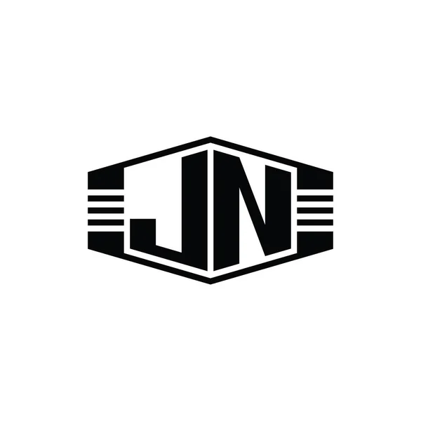 Jnレターロゴモノグラム六角形エンブレム形状ストライプアウトラインスタイルデザインテンプレート — ストック写真