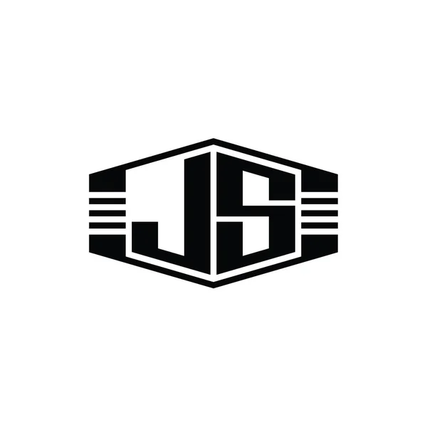 Jsレターロゴモノグラム六角形エンブレム形状ストライプアウトラインスタイルデザインテンプレート — ストック写真
