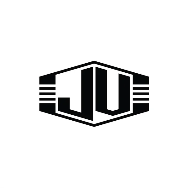 Carta Logo Monograma Hexágono Forma Emblema Com Listras Esboço Estilo — Fotografia de Stock
