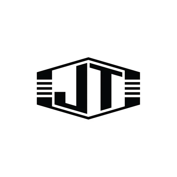 Carta Logo Monograma Hexágono Forma Emblema Com Listras Esboço Estilo — Fotografia de Stock