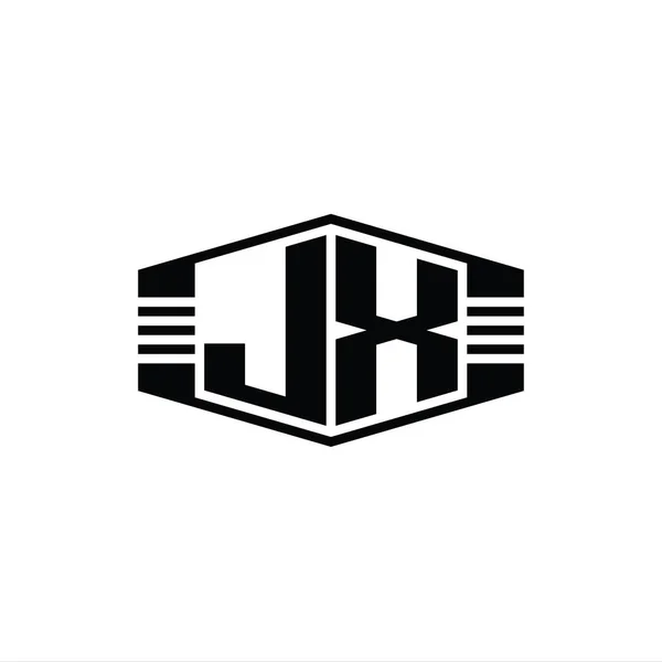 Jxレターロゴモノグラム六角形エンブレム形状ストライプアウトラインスタイルデザインテンプレート — ストック写真