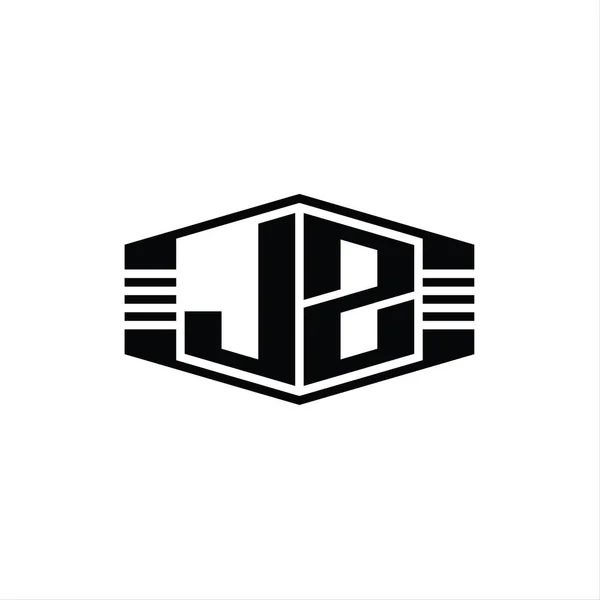 Jzレターロゴモノグラム六角形エンブレム形状ストライプアウトラインスタイルデザインテンプレート — ストック写真