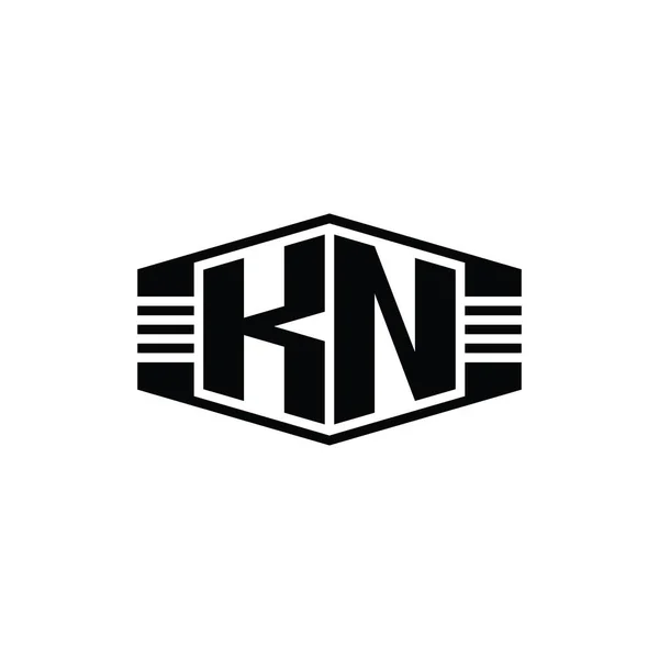 Kn字母标志六边形六边形带有条纹轮廓设计模板 — 图库照片