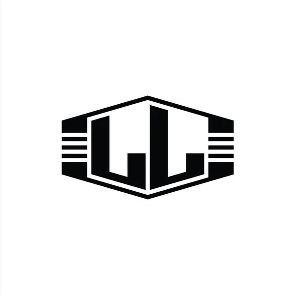 Letter Logo Monogram Sekskant Emblem Form Med Striber Skitse Stil - Stock-foto