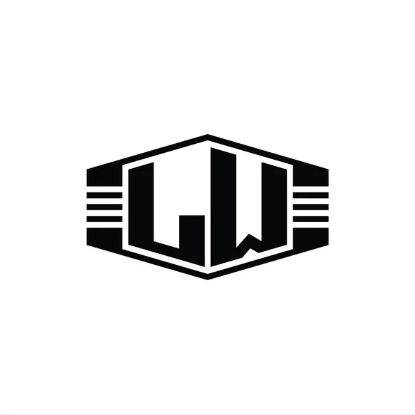 Ll文字ロゴモノグラムストライプアウトラインスタイルデザインテンプレートと六角形のエンブレム形状 — ストック写真