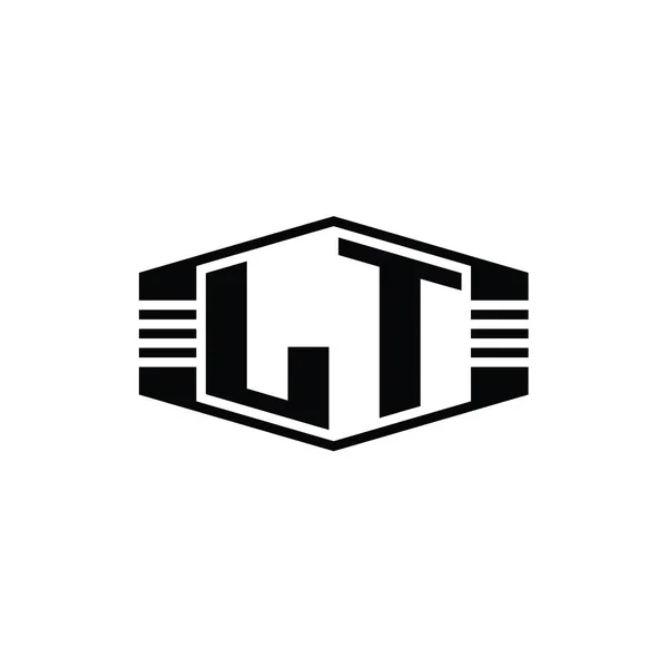 Lt文字ロゴモノグラム六角形エンブレム形状ストライプアウトラインスタイルデザインテンプレート — ストック写真