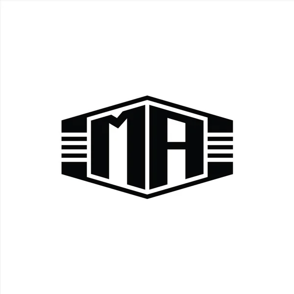 Harfi Logo Monogram Altıgen Amblem Şekli Çizgili Ana Hatlı Biçim — Stok fotoğraf