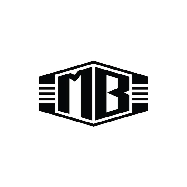 Mbレターロゴモノグラム六角形エンブレム形状ストライプアウトラインスタイルデザインテンプレート — ストック写真