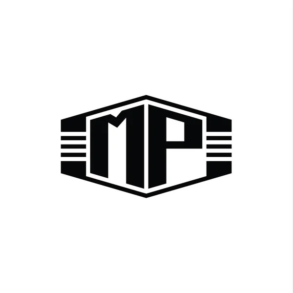 Mpレターロゴモノグラム六角形エンブレム形状ストライプアウトラインスタイルデザインテンプレート — ストック写真