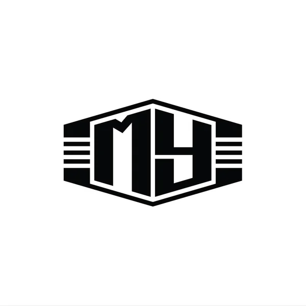 Min Letter Logo Monogram Hexagon Emblem Form Med Ränder Kontur — Stockfoto