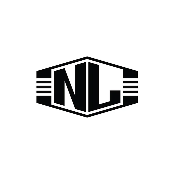 Nlレターロゴモノグラム六角形エンブレム形状ストライプアウトラインスタイルデザインテンプレート — ストック写真
