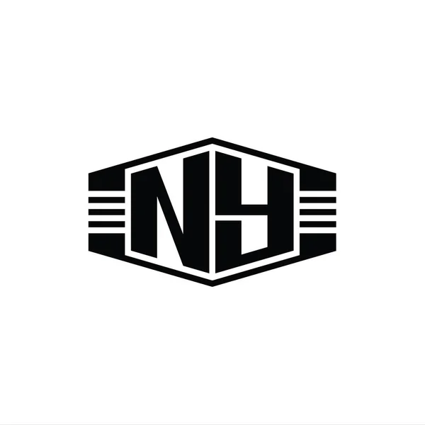 New York Harfi Logo Monogram Altıgen Amblem Şekli Çizgili Tasarım — Stok fotoğraf