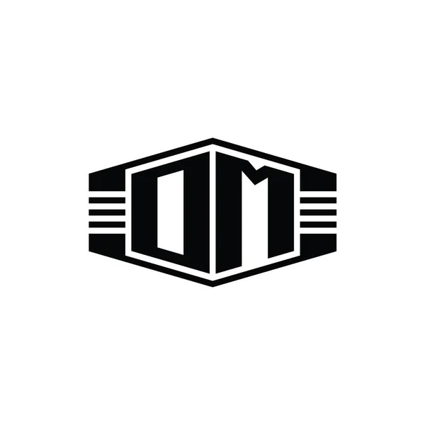 Omレターロゴモノグラムストライプアウトラインスタイルデザインテンプレート付き六角形のエンブレム形状 — ストック写真