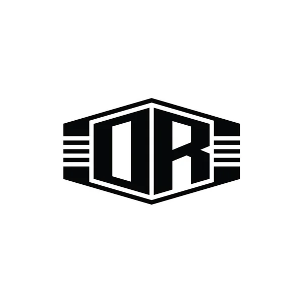 Çizgili Tasarım Şablonu Olan Veya Harf Logosu Monogram Altıgen Amblemi — Stok fotoğraf