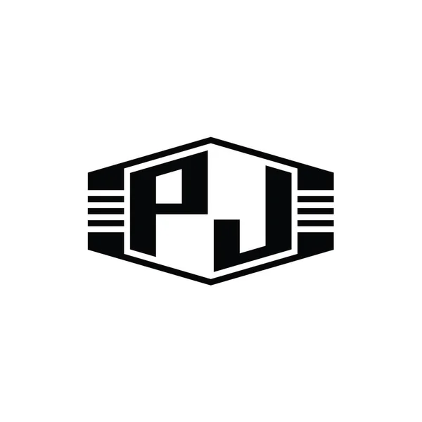 Pjレターロゴモノグラムストライプアウトラインスタイルデザインテンプレートと六角形のエンブレム形状 — ストック写真