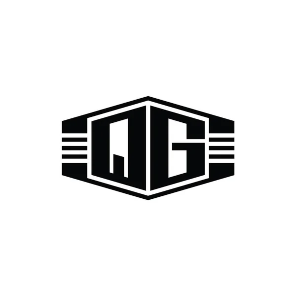 Qgレターロゴモノグラムストライプアウトラインスタイルデザインテンプレート付き六角形のエンブレム形状 — ストック写真