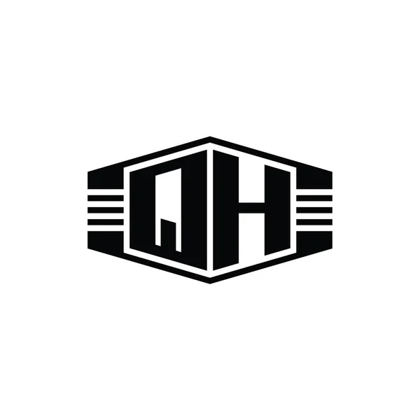 Qh字母标志六边形六边形带有条纹轮廓设计模板 — 图库照片