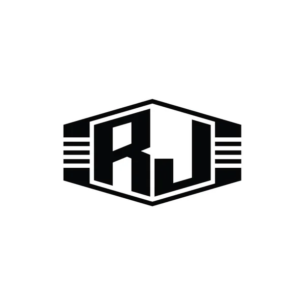 Rjレターロゴモノグラムストライプアウトラインスタイルデザインテンプレート付き六角形エンブレム形状 — ストック写真