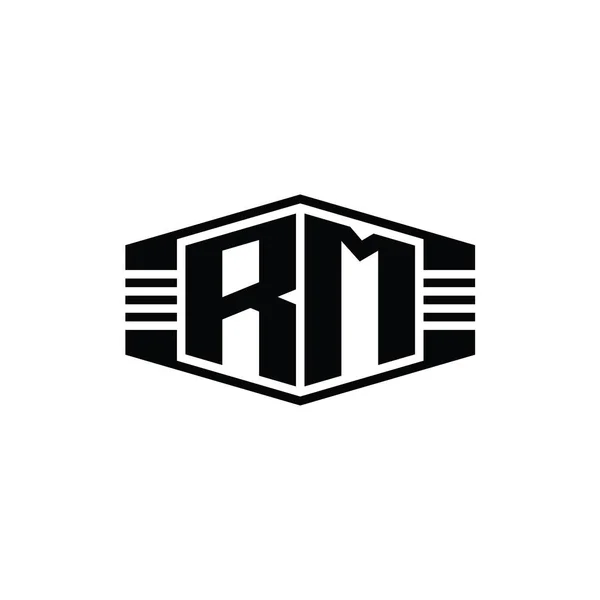 Rmレターロゴモノグラムストライプアウトラインスタイルデザインテンプレートと六角形のエンブレム形状 — ストック写真