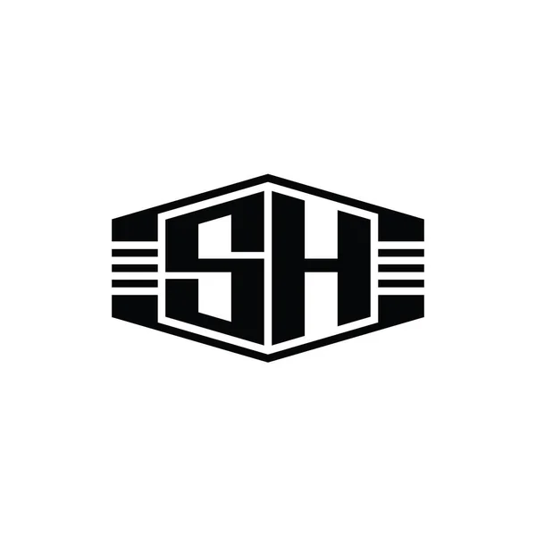 Bentuk Lambang Letter Logo Monogram Heksagon Dengan Garis Garis Pinggiran — Stok Foto