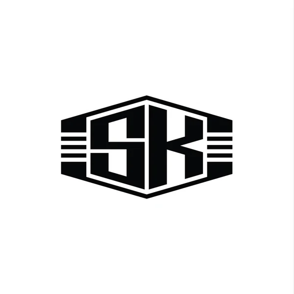 Harfi Logo Monogram Altıgen Amblem Şekli Çizgili Ana Hatlar Biçim — Stok fotoğraf