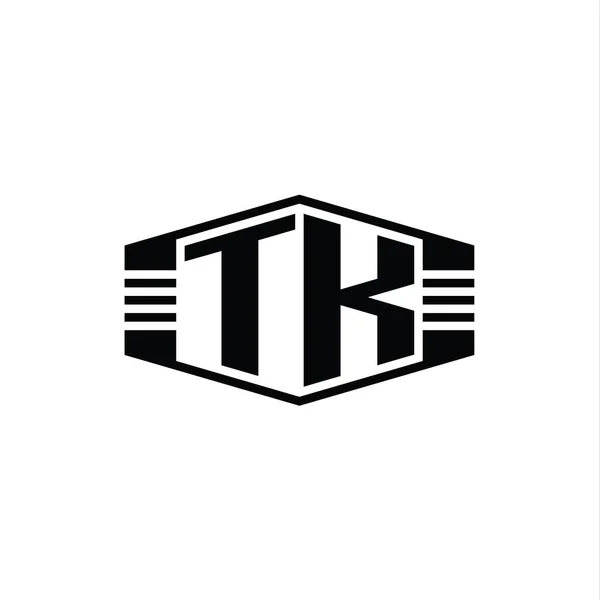 Tkレターロゴモノグラム六角形エンブレム形状ストライプアウトラインスタイルデザインテンプレート — ストック写真