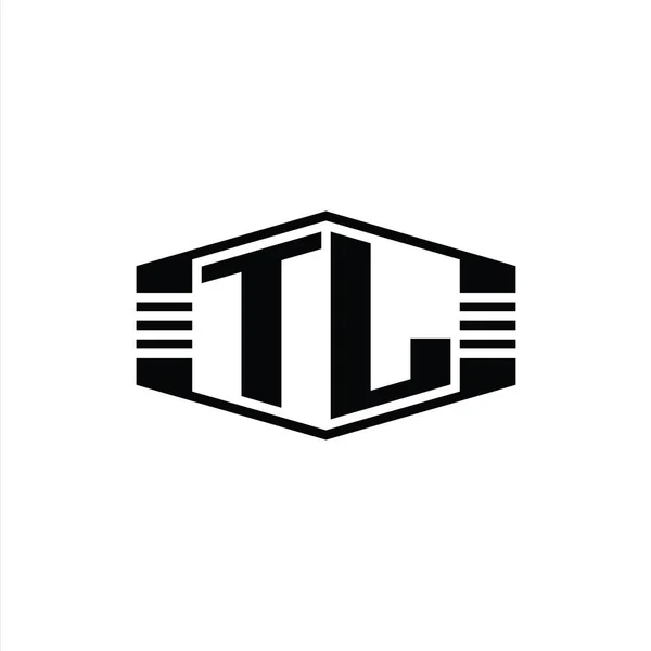 Letter Logotyp Monogram Hexagon Emblem Form Med Ränder Kontur Stil — Stockfoto