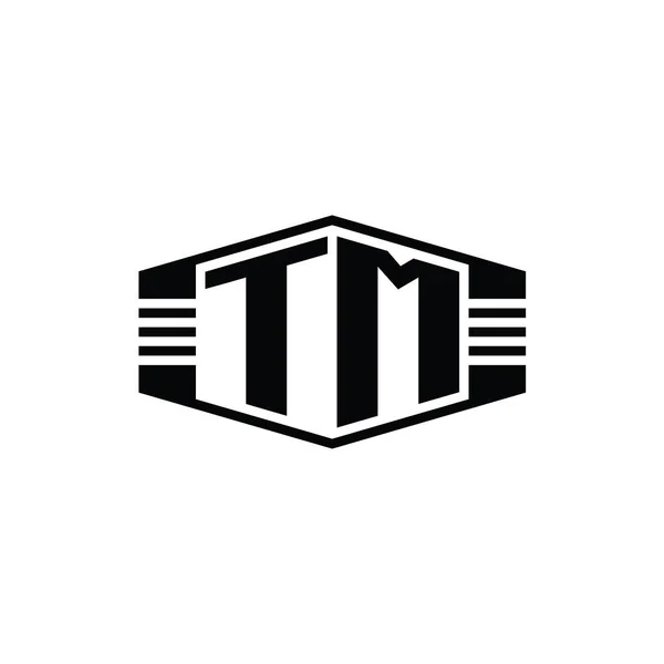 Letter Logo Monogram Zeshoek Embleem Vorm Met Strepen Outline Stijl — Stockfoto