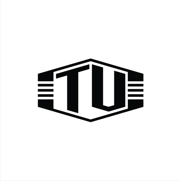 List Telewizyjny Logo Monogram Sześciokąt Emblemat Kształt Paski Zarys Styl — Zdjęcie stockowe