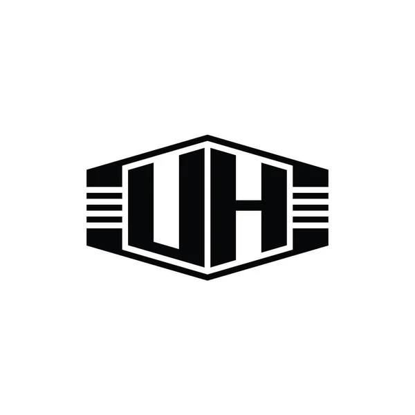 Uhレターロゴモノグラム六角形エンブレム形状ストライプアウトラインスタイルデザインテンプレート — ストック写真