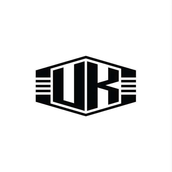 Ηνωμένο Βασίλειο Letter Λογότυπο Μονόγραμμα Εξάγωνο Έμβλημα Σχήμα Ρίγες Περίγραμμα — Φωτογραφία Αρχείου