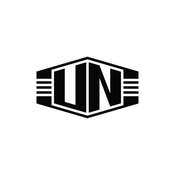 Carta Onu Logo Monograma Hexágono Emblema Forma Con Rayas Esquema —  Fotos de Stock
