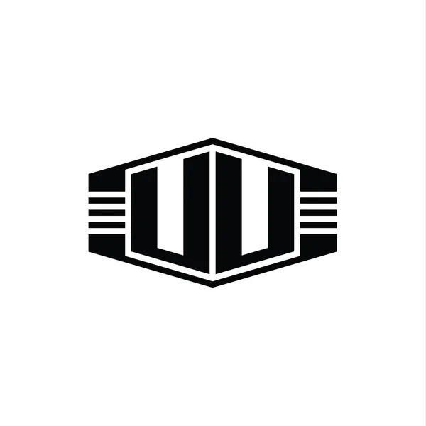 Uuレターロゴモノグラム六角形エンブレム形状ストライプアウトラインスタイルデザインテンプレート — ストック写真